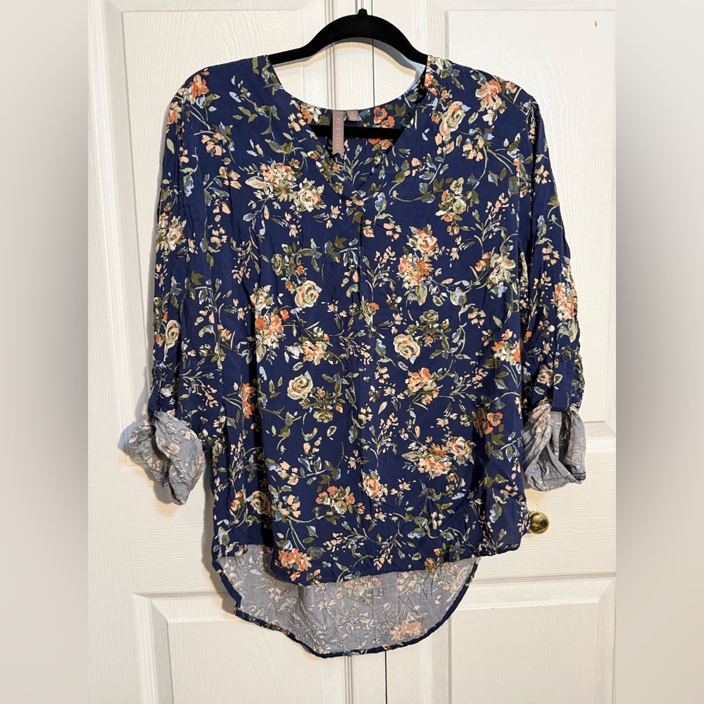 Navy Floral Women's Blouse